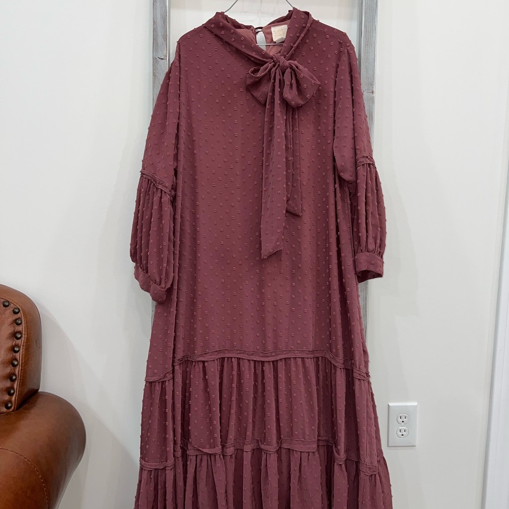Zadie B’s Elegant Long Sleeve Dress with Bow Accent 2X